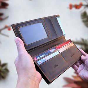 Genuine Leather Wallet with Window ID, Rustic Brown, Woman Full-Length Wallet